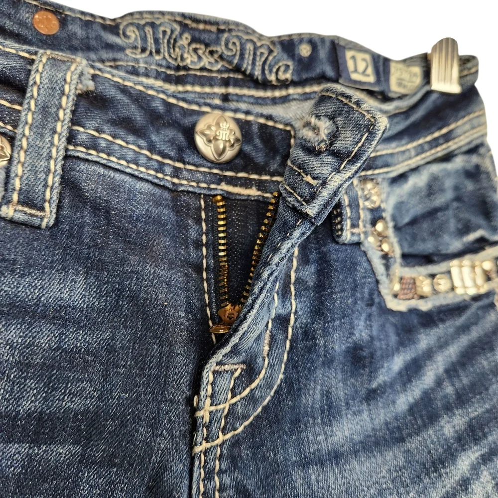 Miss Me Denim Crystal Embelleshed Bermuda Jean Shorts JK5755M6 Girls Size 12